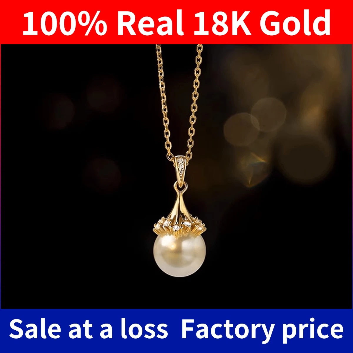Sale At A Loss! 100% AU750 18K Gold Natrual Fresh Water Pearl Necklace With Cer image 3
