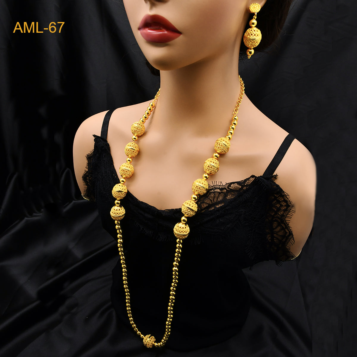 Fashion Dubai Luxury 24k Gold Color Long Chain Bead Jewelry Set For Women Arab image 7