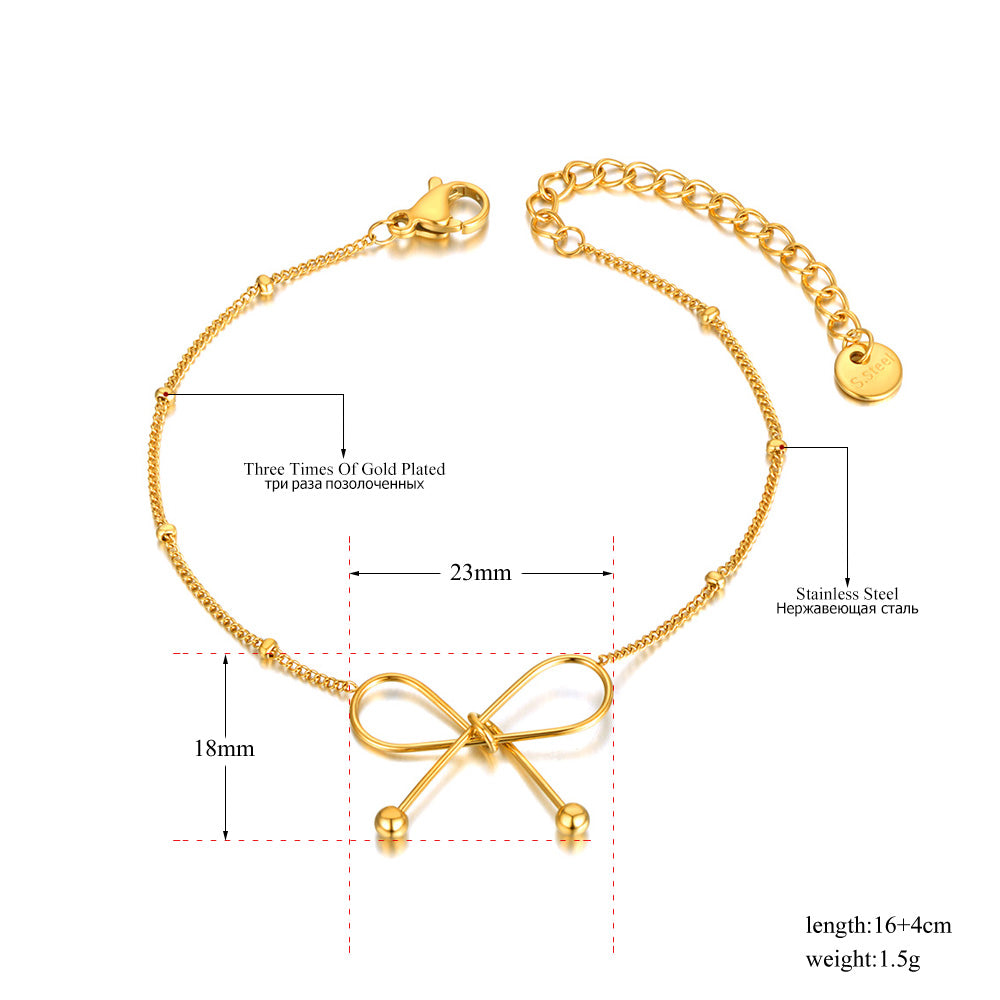 Lokaer Titanium Stainless Steel Chain Link Bracelets Trendy 18K Gold Plated Bow image 3