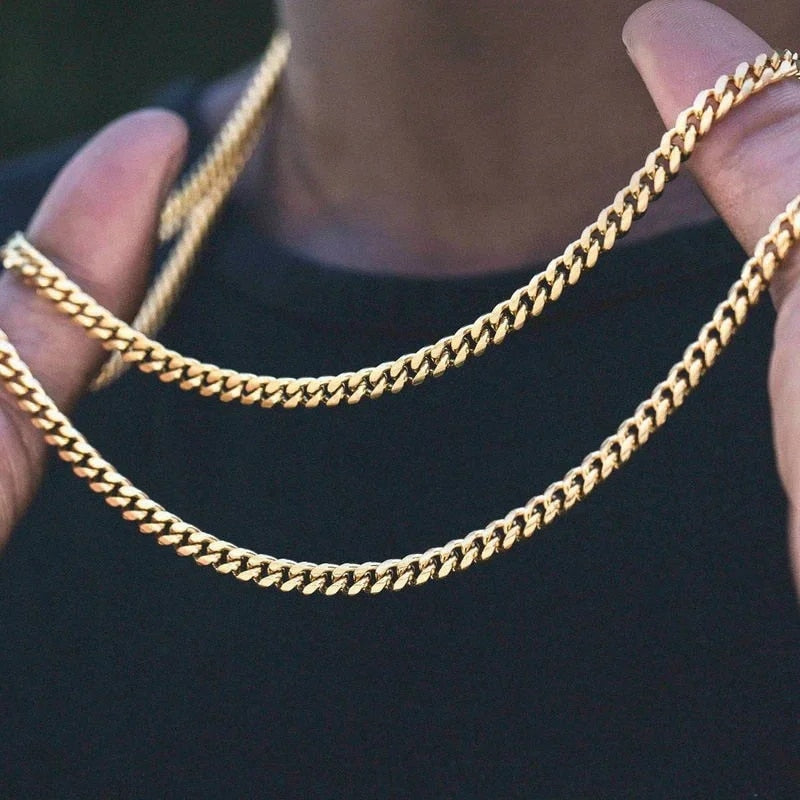 Vnox Men's Cuban Link Chain Necklace Stainless Steel Black Gold Color Male Chok image 14