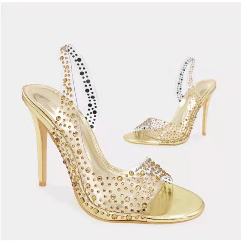Golden Silver Rhinestone PVC Transparent Women Sandals Pumps Shoes image 4