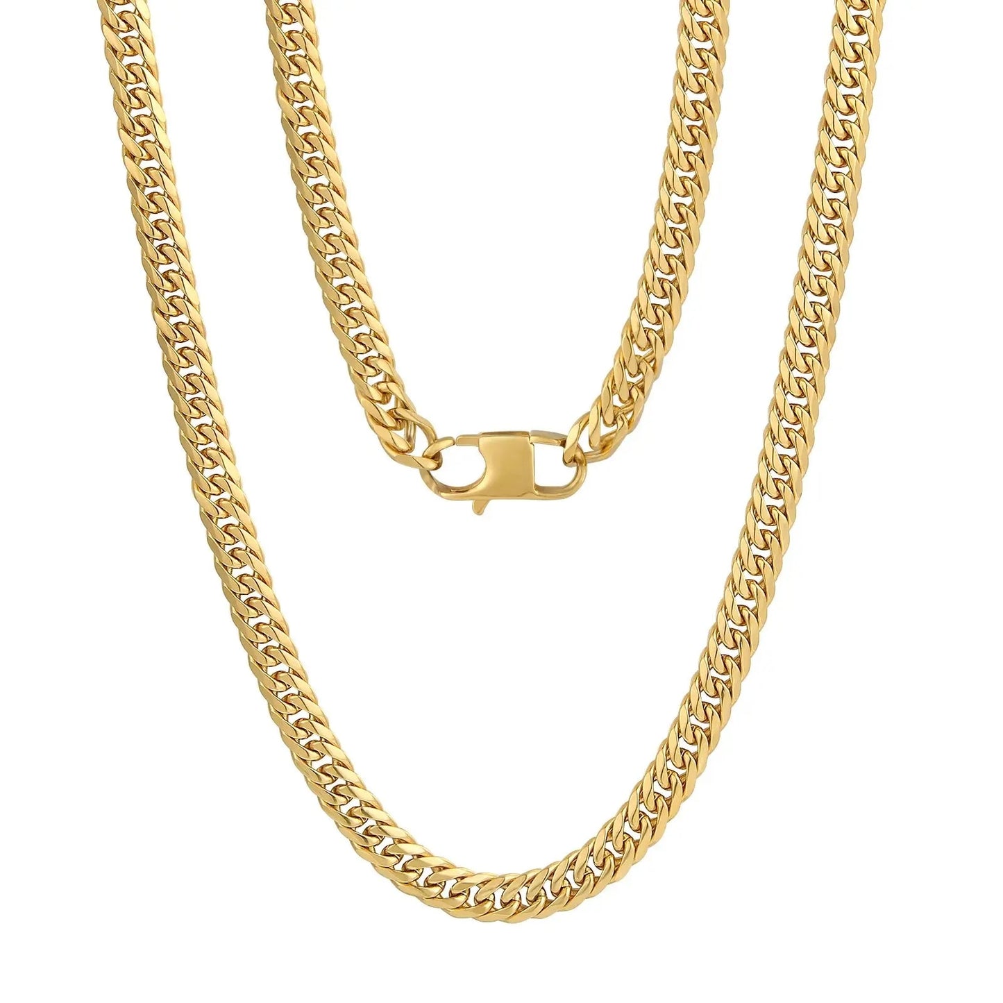 18k Gold Plated Mens Curb Cuban Link Chain Necklaces 316L Stainless Steel Brace image 4
