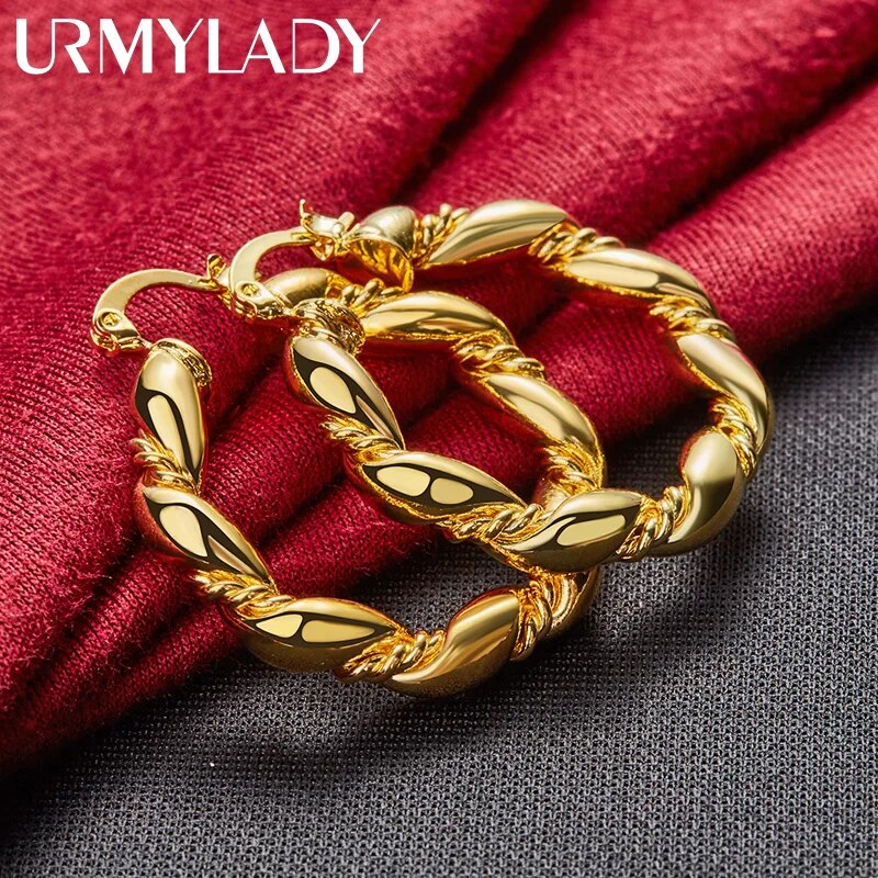 URMYLADY Round Twist Hoop Earrings 24K Gold For Women Charm Wedding Engagement image 1