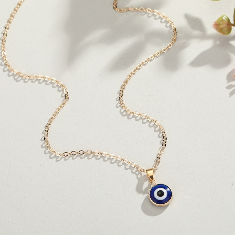 New Simple Turkish Evil Eye Pendant Necklace For Women Gold Color Clavicle Chai image 4