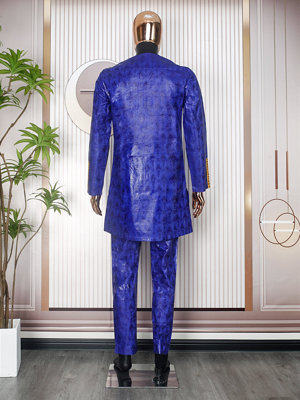 H&D New African Clothes for Men Tradition Clothing Embroidery Blue 2 Pcs Set To image 5