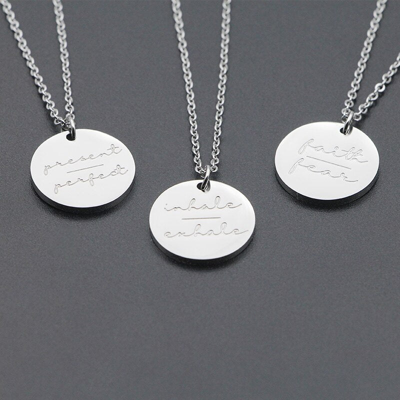 Simple Disc Pendant Necklace Stainless Steel Gold Plated Faith Over Fear image 10