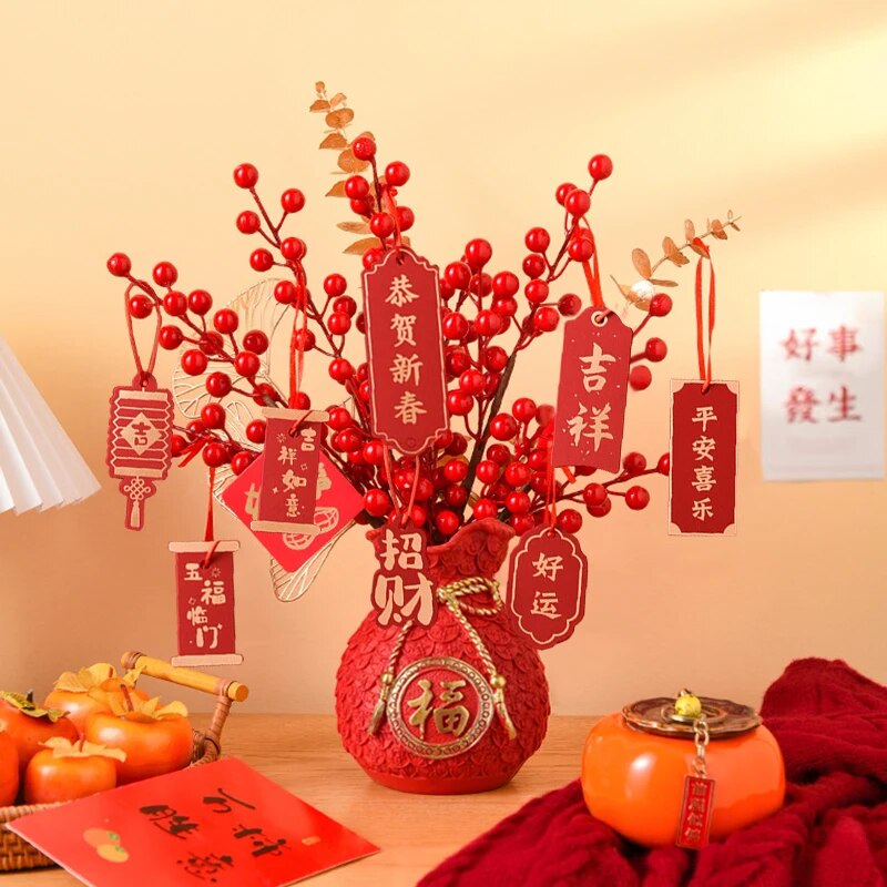2024 Chinese New Year Decoration Red Fortune Fruit Artificial Golden Eucalyptus image 5