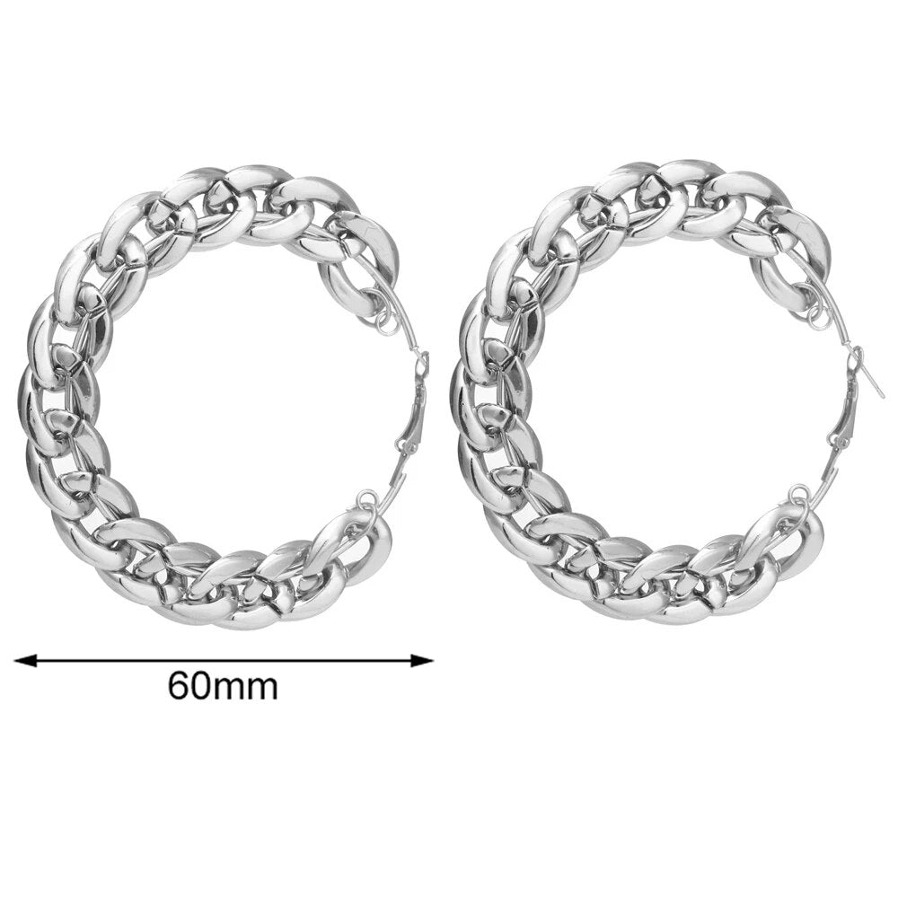 FNIO Statement Gold Color Big Bamboo Circle Hoop Earrings For Women Hip Hop Ear image 22