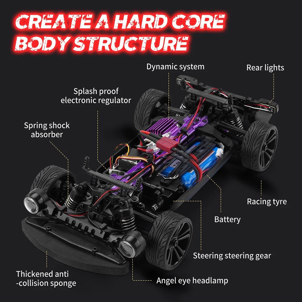 16303 1:16 50KM/H RC Car 4WD With LED Remote Control Muscle Cars High Speed Dri image 10