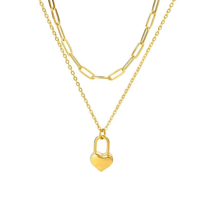 Heart Necklaces For Women Stainless Steel Gold Plated Chain Zircon Heart Pendan image 3