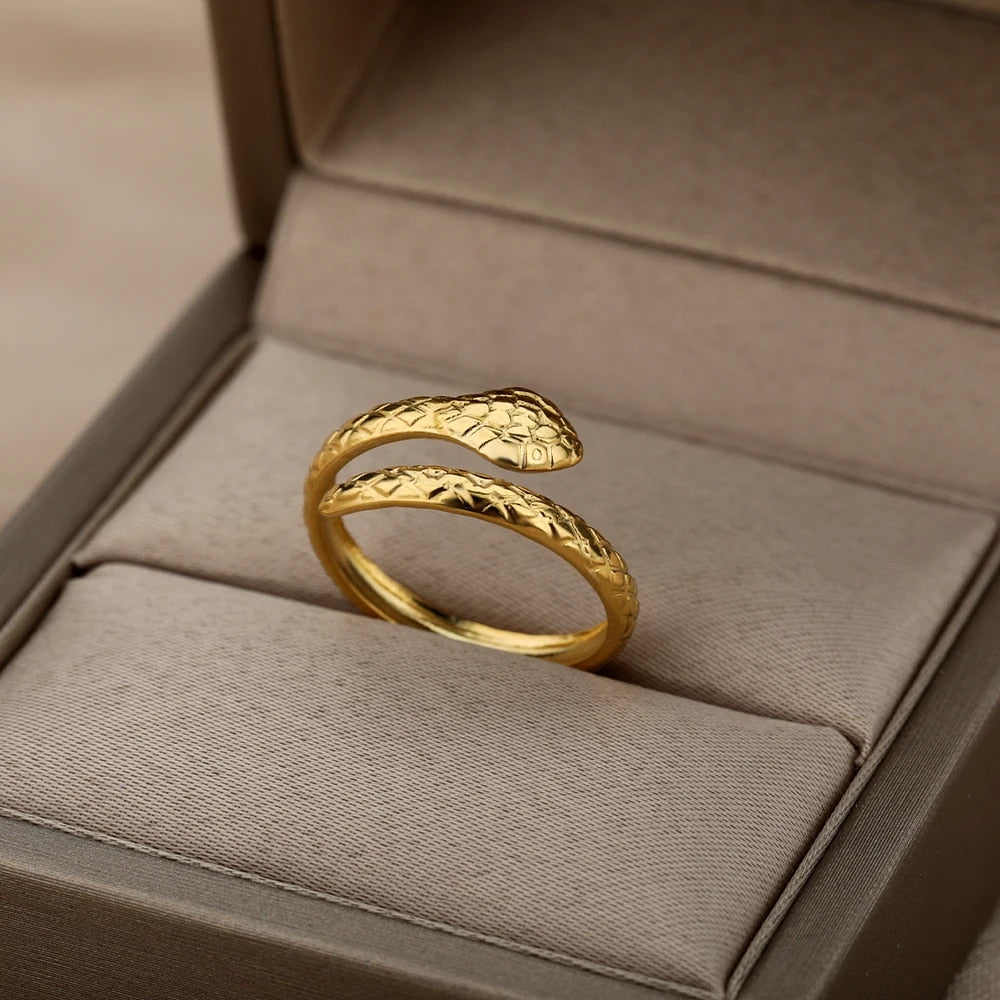 Stainless Steel Snake Rings For Women Men Gold Plated Open Adjustable Zircon Ri image 12