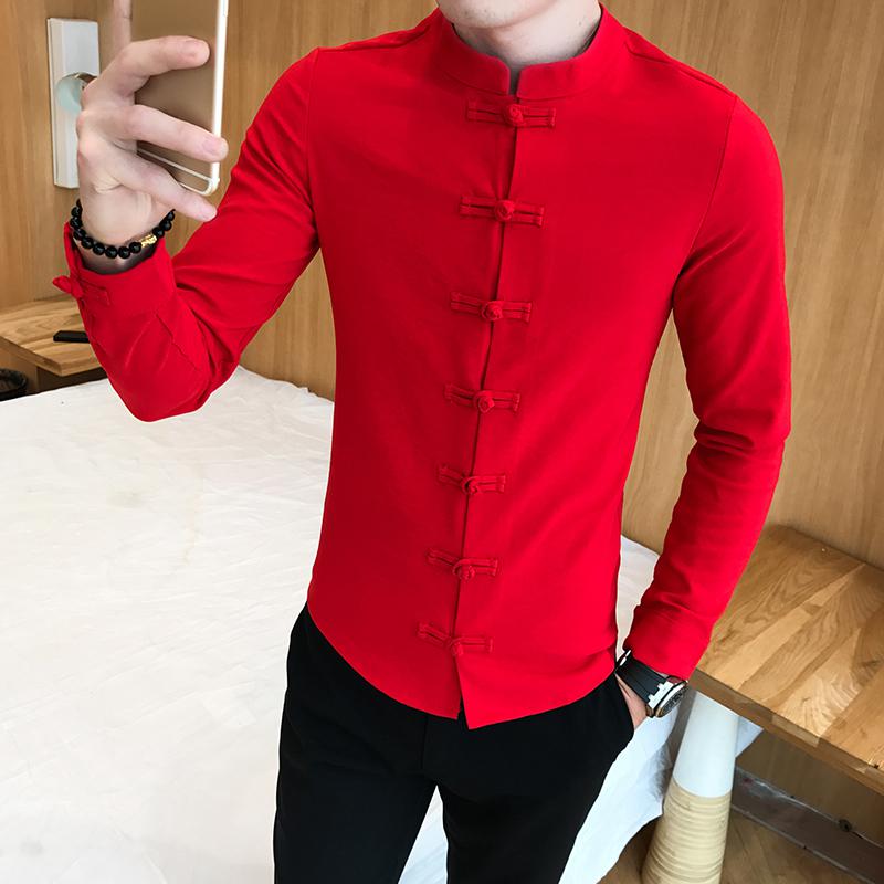 2024 Spring New Men Shirt Chinese Style Clothing Slim Fit Long Sleeves Shirt Ca image 0