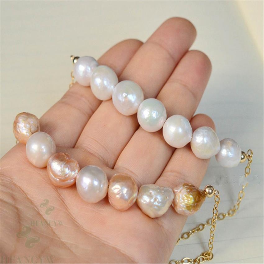 11-12mm Color Baroque Pearl Necklace 18 K Gold Classic Luxury Chic Party Handma image 6