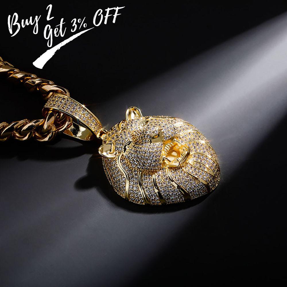 TOPGRILLZ Gold Silver Color Iced Cubic Zirconia Animal Lion Pendant Necklace image 4