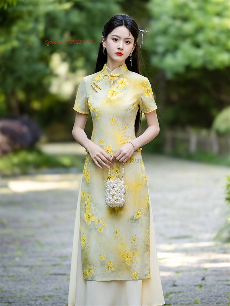 2024 vietnam traditional aodai dress chinese improved qipao national flower pri image 4