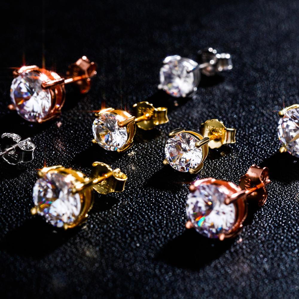 JINAO 4.6.8MM Round Cut CZ Stud Earrings Gold 925 Sterling Silver Jewelry Hip H image 8