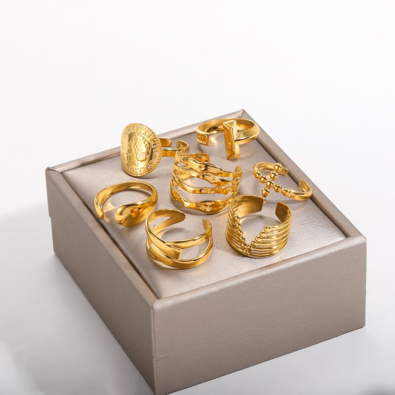 GATTVICT Punk Cross knight Open Stainless Steel Queen Rings Minimalist Gold image 8