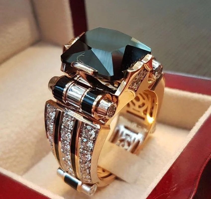 Luxury Mens Jewellery Rings for Men Gothic Stainless Steel Ring Gold Color Squa image 2