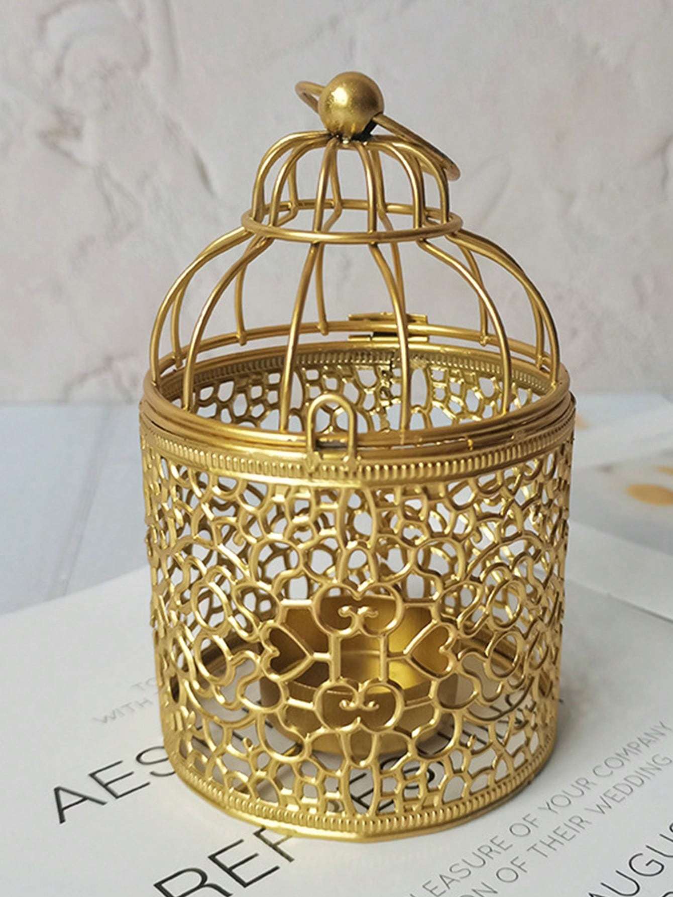 1pc Birdcage Shaped Hollow Candle Holder, Iron Gold Candle Stand For Home Decor image 3