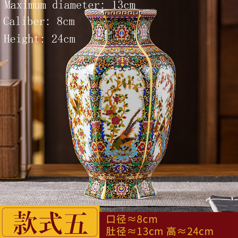 Enamel Colored Ceramic Vase Study Living Room Decoration Chinese Retro Golden S image 12