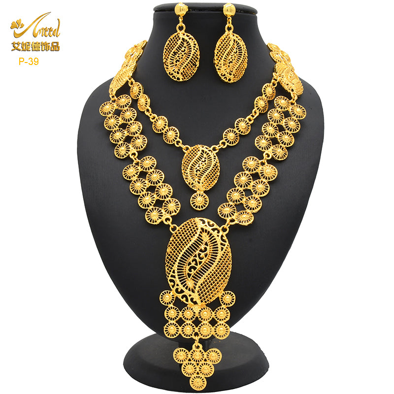 ANIID Luxury Dubai Big 4PCS African Gold Color Jewelry Necklace Sets For Women image 3