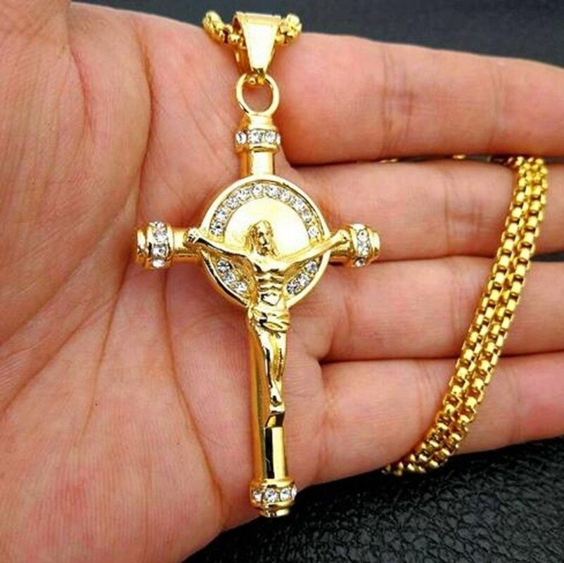 Christian Jesus Crucifix Men Necklace Gold Plated Cross Religious Pendant Neckl image 6