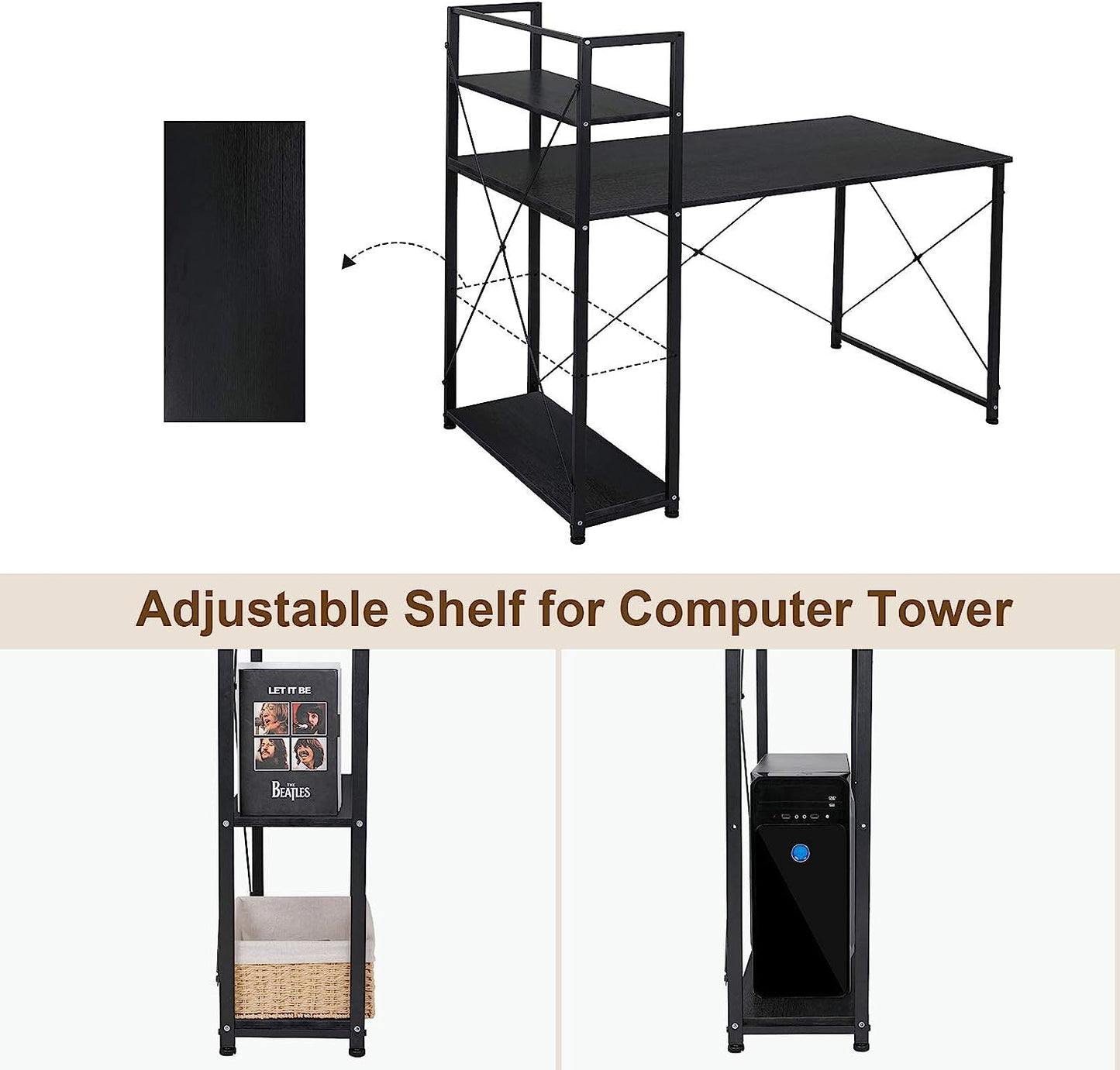 AOOU Computer Desk with 4 Tier Shelves, 47'' Study Writing Table for Home Offic image 2