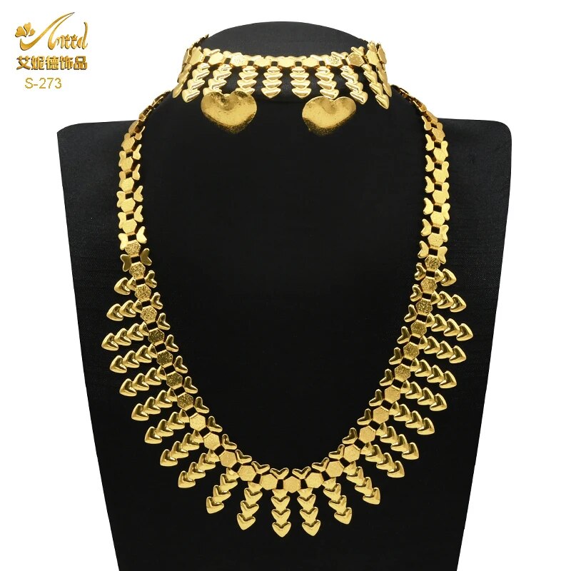 Indian Gold Plated Jewelry Set For Women African Bridal 24K Gold Color Necklace image 23