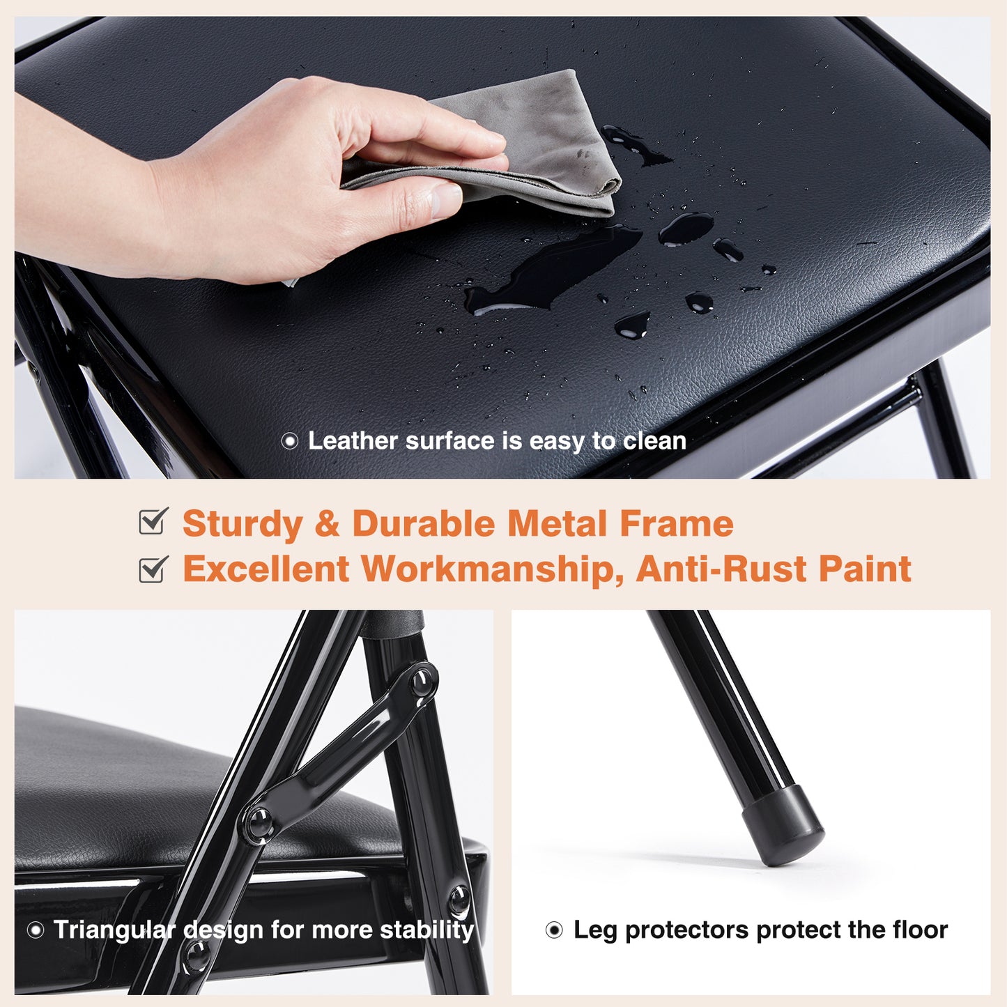 JHK Leather Padded Folding Chair 4 Pack Sturdy Metal Foldable Chairs Easy to Us image 4