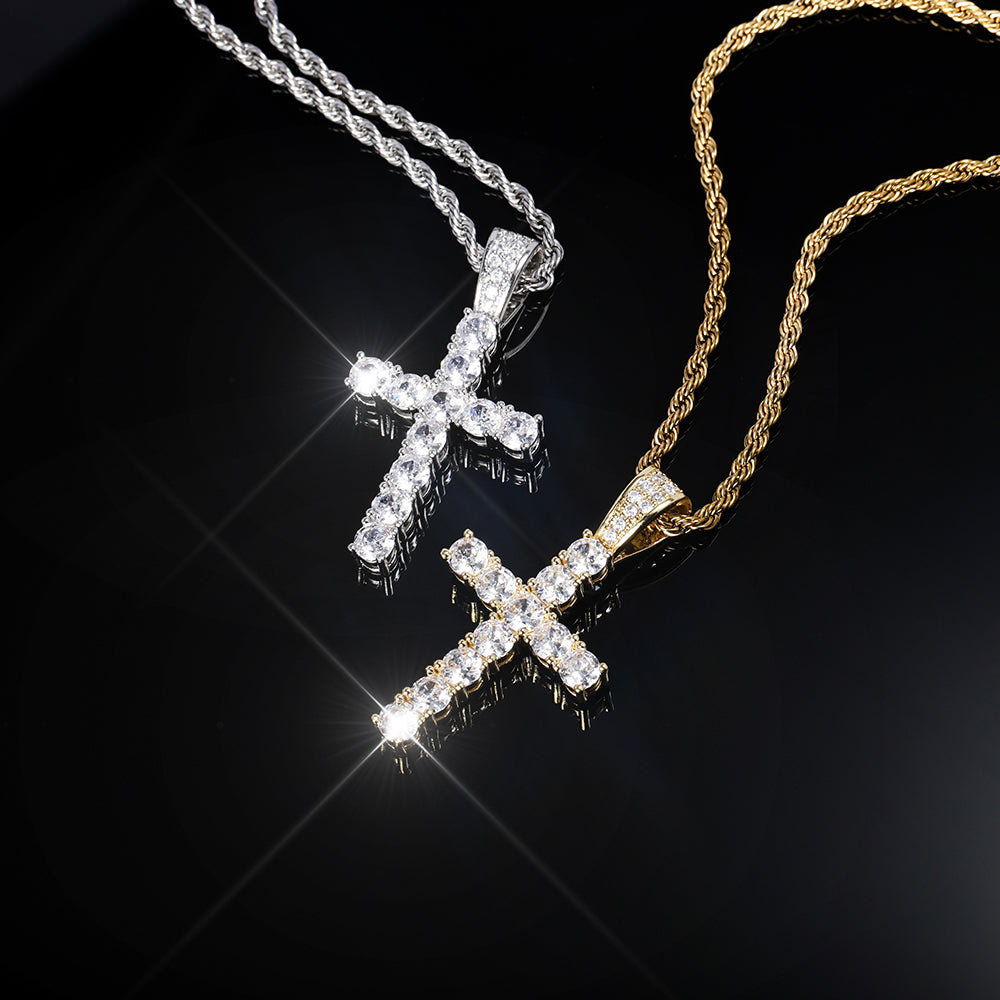 14K Gold Plated Hip Hop Cross Pendant Necklace for Women Male Iced Out Twisted image 5