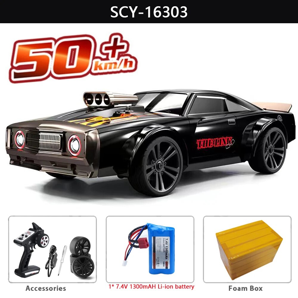 16303 1:16 50KM/H RC Car 4WD With LED Remote Control Muscle Cars High Speed Dri image 3