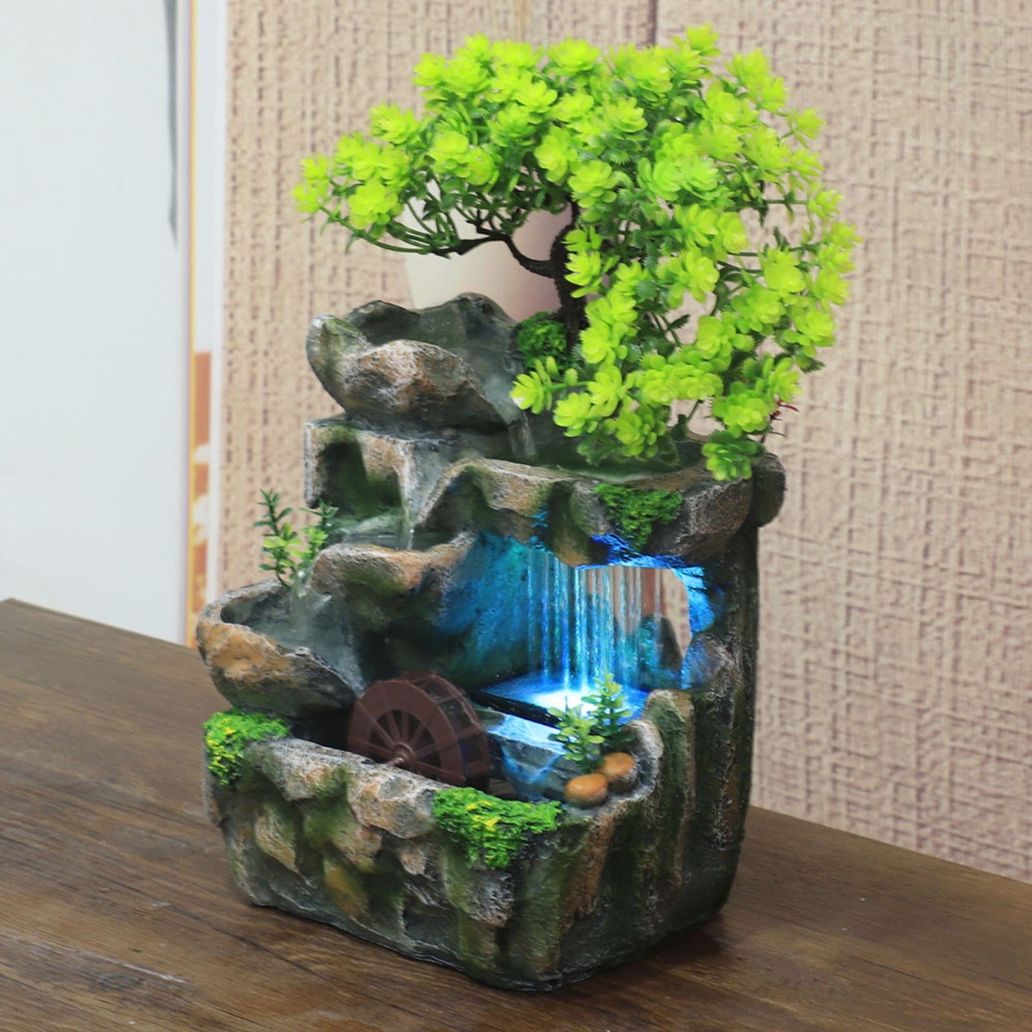 Decorative Table Waterfall Fountain with Pump Rockery Meditation Statue Illumin image 3