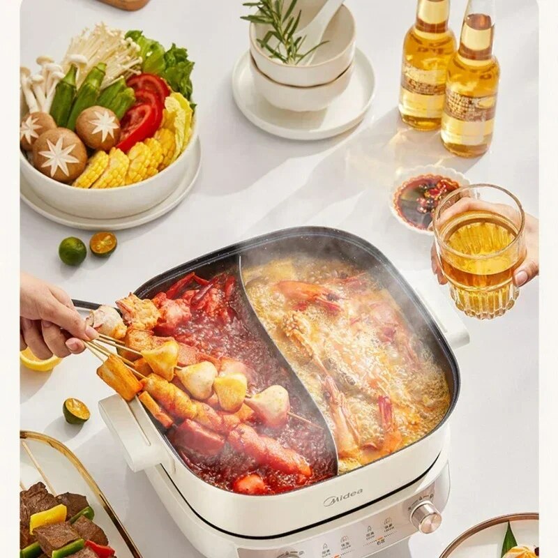 Electric Hot Pot 5.5L Multi Cooker Electric Frying Pan Double-flavor Chafing Di image 4