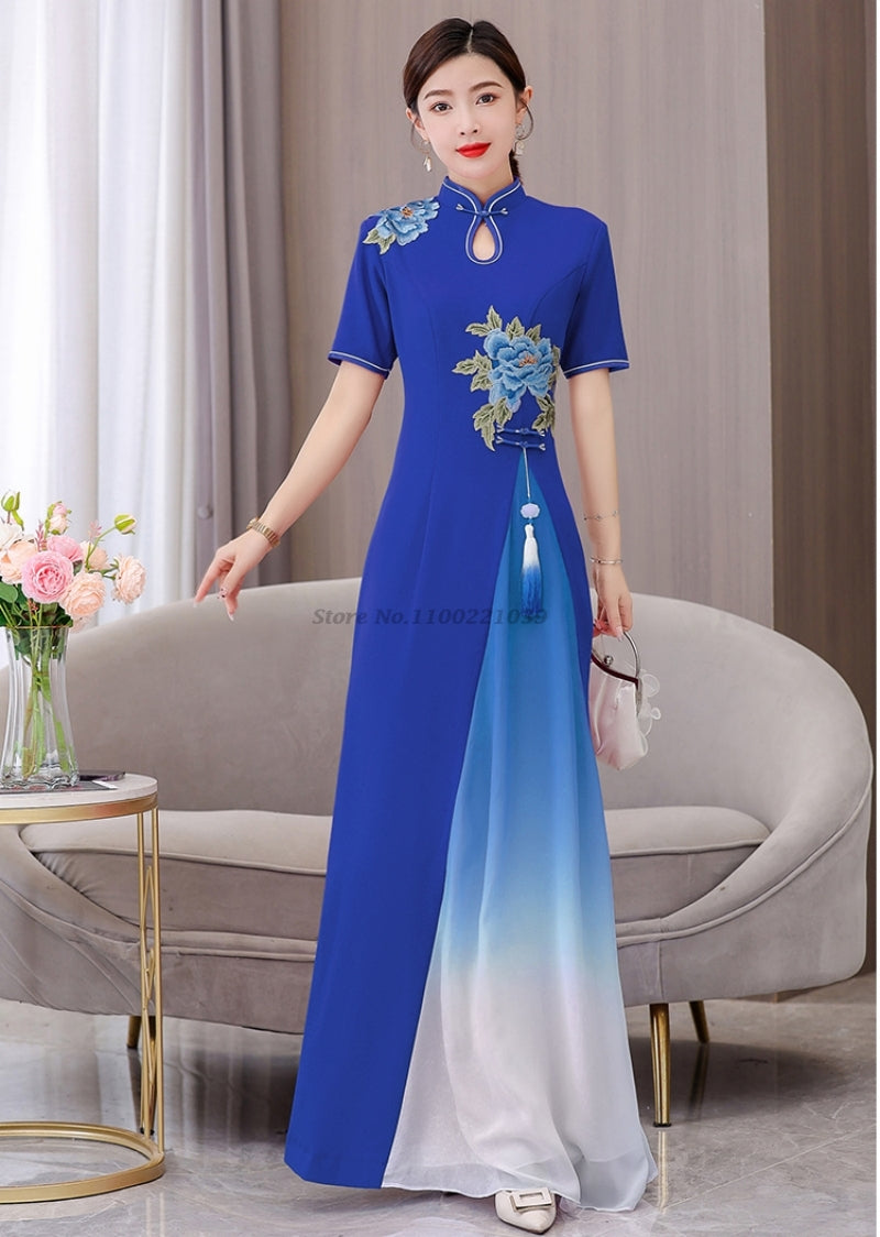 2024 vietnam aodai dress traditional chinese improved qipao national flower emb image 9