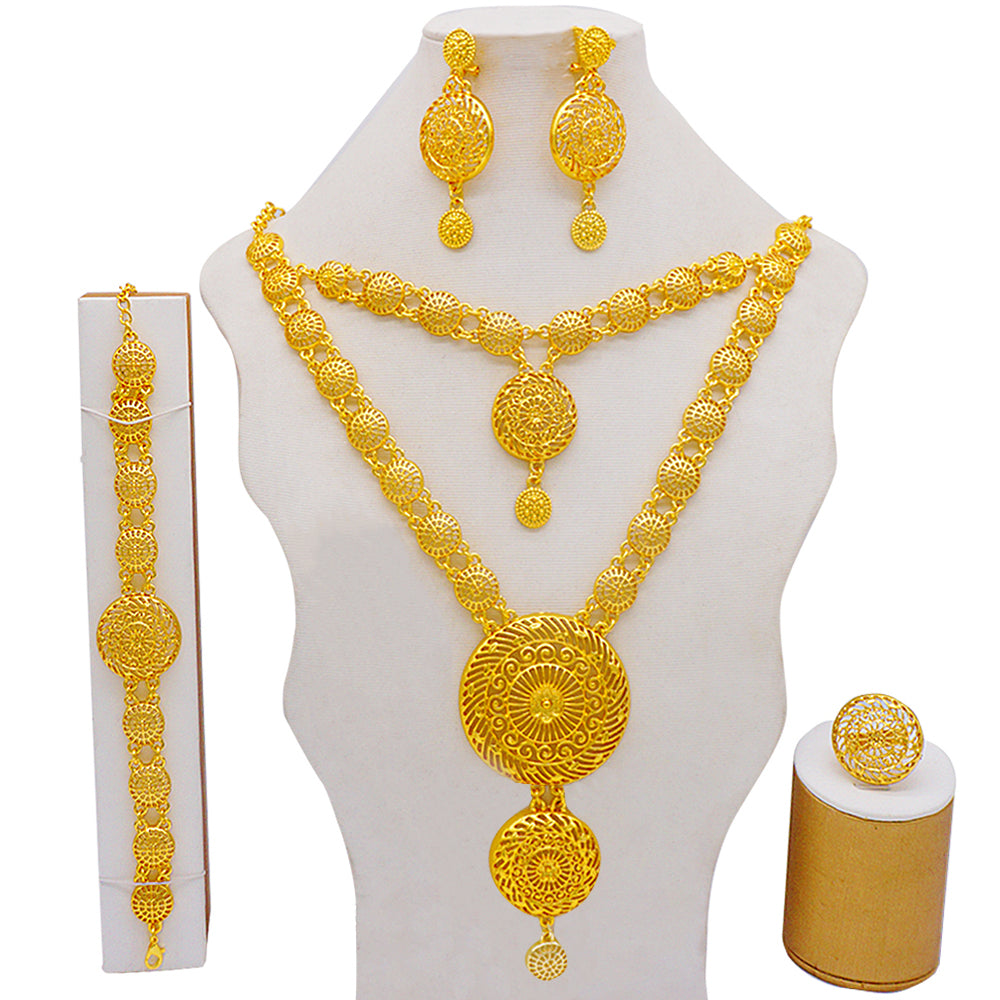 Arabic Dubai Jewelry Set for Women Earrings Ethiopian African Long Chain Gold C image 4