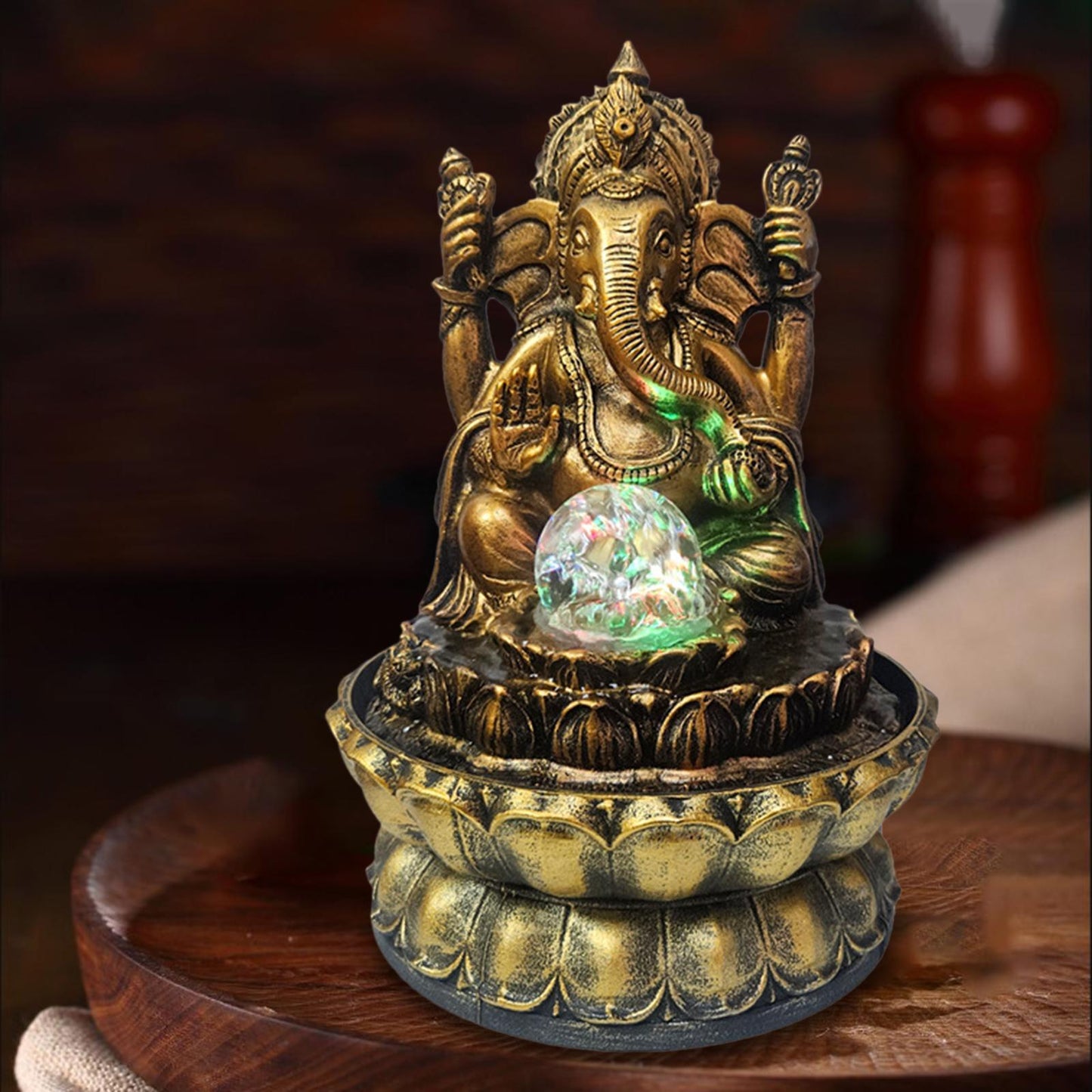 Resin Buddha Statue Indoor Water Fountain 110V Plug Table Ornament image 5