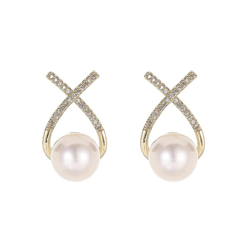 Gold Color Metal Fashion Korean Pearl Earrings For Women Sparkling Zircon Penda image 37