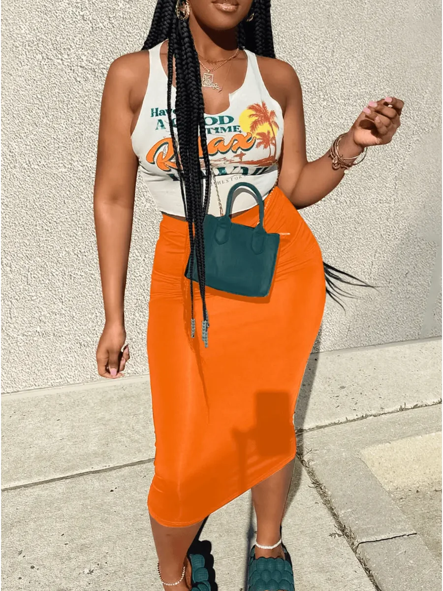 LW Letter Print Two Pieces Dresses Suits Sleeveless Pullover Cutout Cami Top&Lo image 3