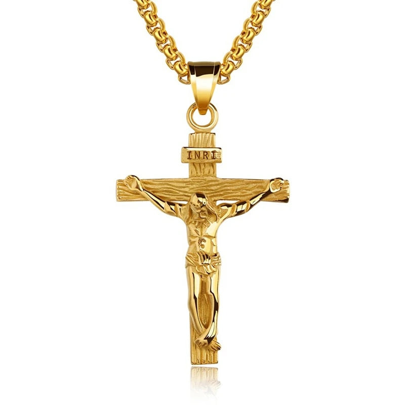 Fashion Crucifix Jesus Christ Men Jewelry Gold Brown Silver Color Metal Cross P image 2