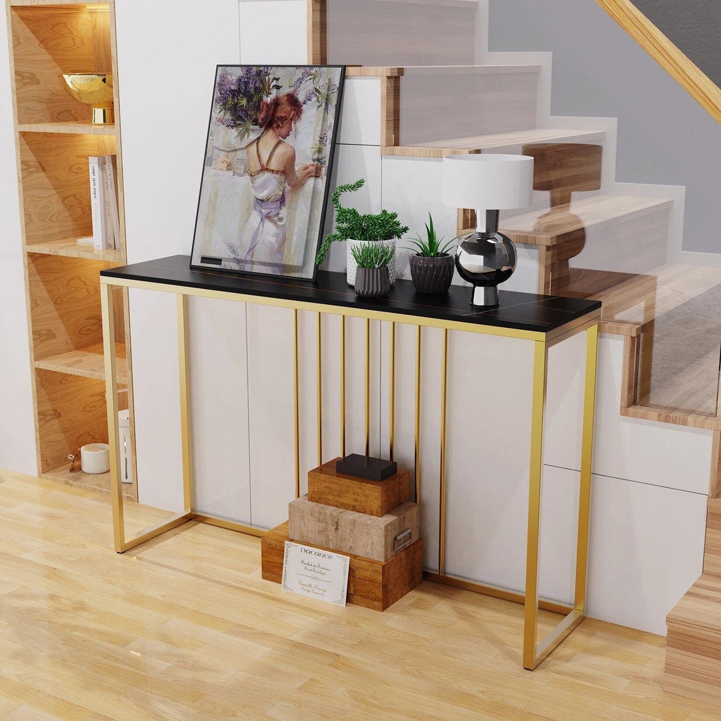 47.2" Extra Long Console Table Sintered Top Gold Metal Leg Sofa Table for Hallw image 1