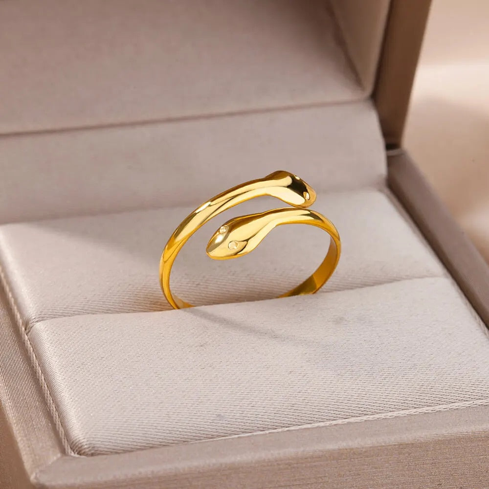 Stainless Steel Snake Rings For Women Men Gold Plated Open Adjustable Zircon Ri image 13