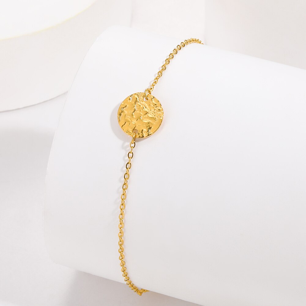 Stainless Steel Gold Color Bracelet Irregular Grain Circle Brace Lace Bohemian image 2