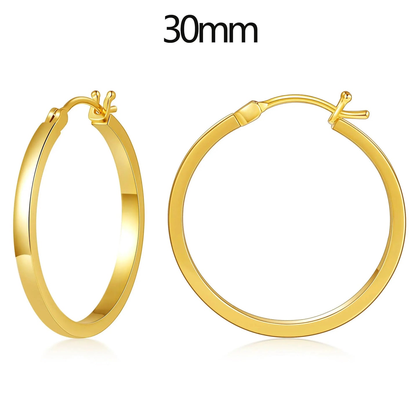 Vonmoos Lady High Quality Flatted Gold Hoop Earrings 14K Real Gold Plated Desig image 3