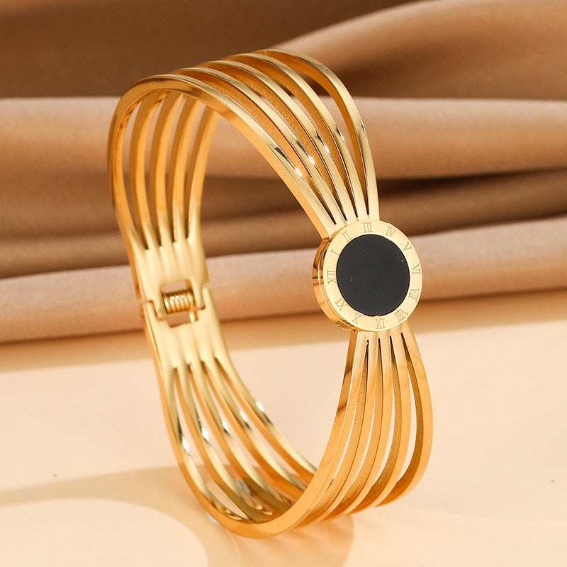 Stainless Steel Punk Gold Color Bangles for Women Men Trendy Metal Bracelets Bo image 1