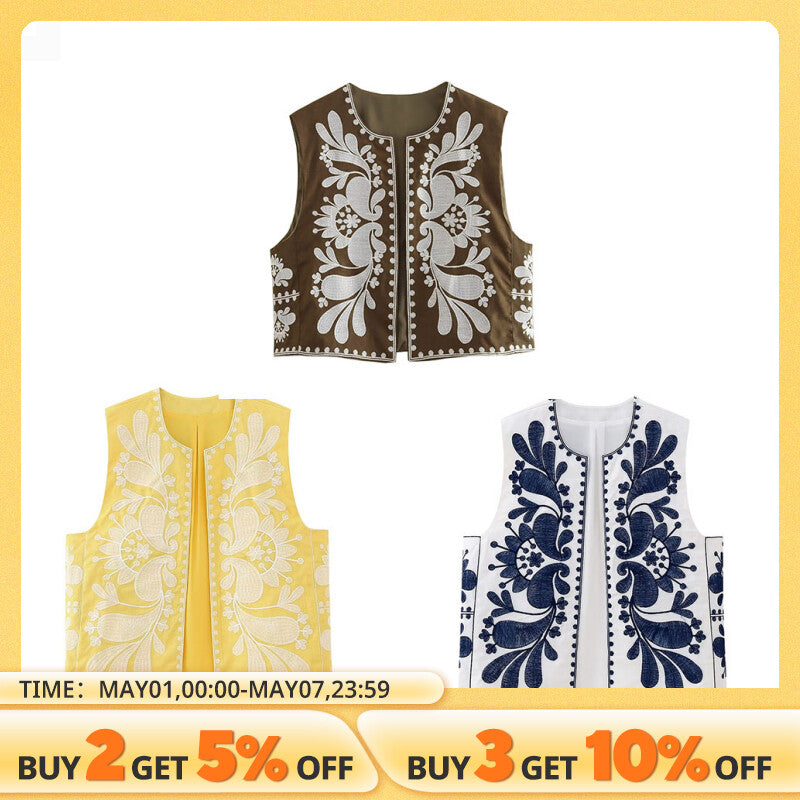 2023 Women's Fashion Piece Pattern Simple and Versatile Embroidered Vest image 0