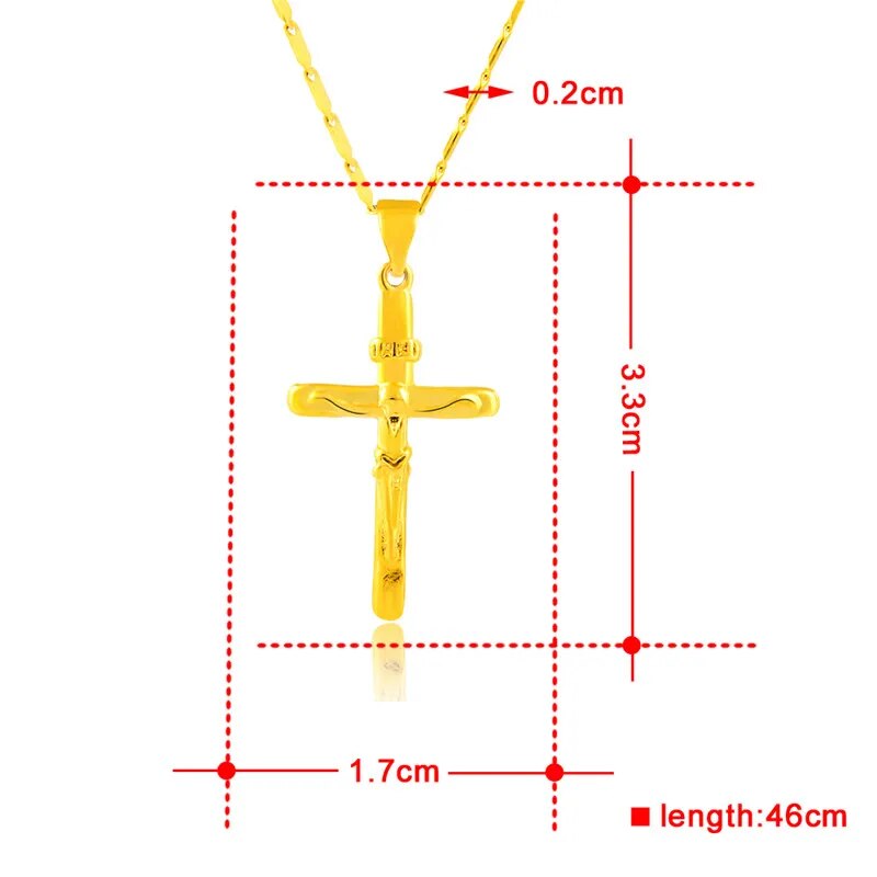 New 24K Gold Necklace Cross Pendant Gold Plated Necklace Men's & Women's Jewelr image 5