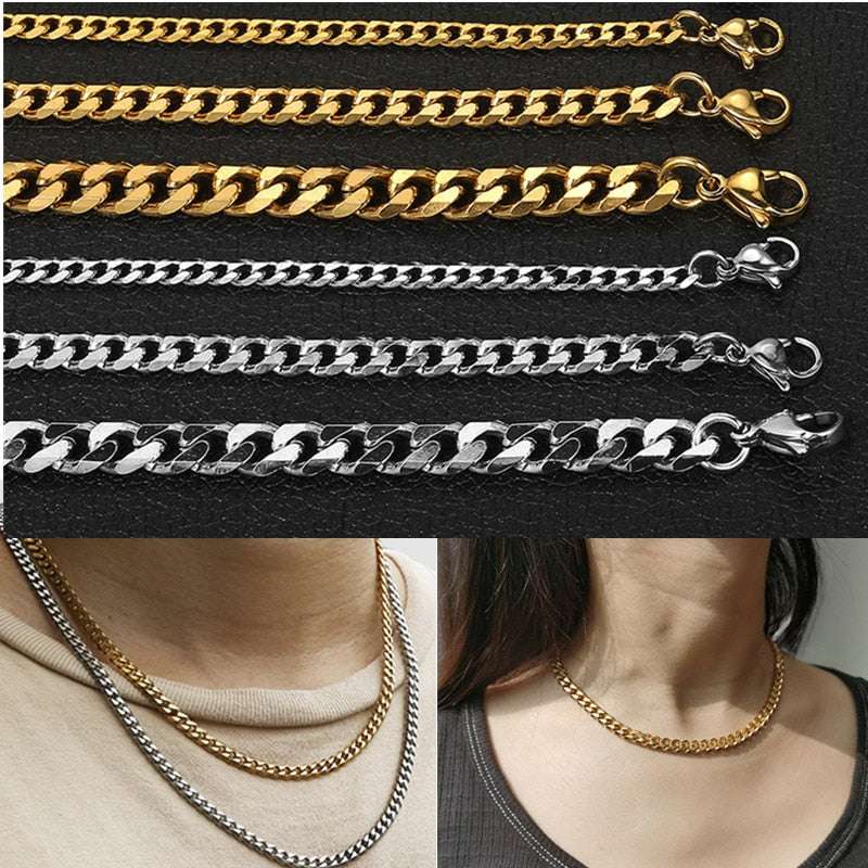 3-11mm Stainless Steel Necklace for Women Men Curb Cuban Link Chains Gold Silve image 5