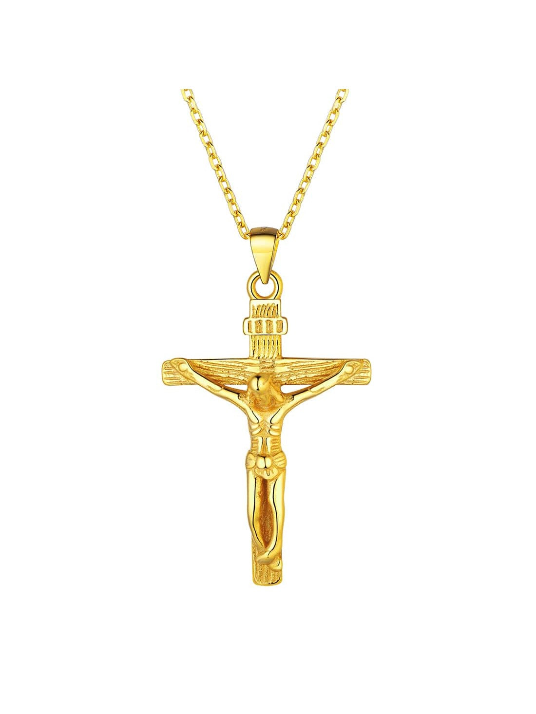 U7 Women Girls Jesus Necklace 925 Sterling Silver Gold Color INRI Cross Pendant image 10