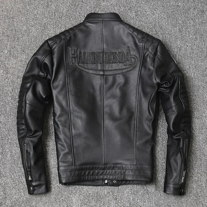 Motorcycle Genuine Leather Jacket for Men Style Biker Jackets Slim Cowhide spri image 4