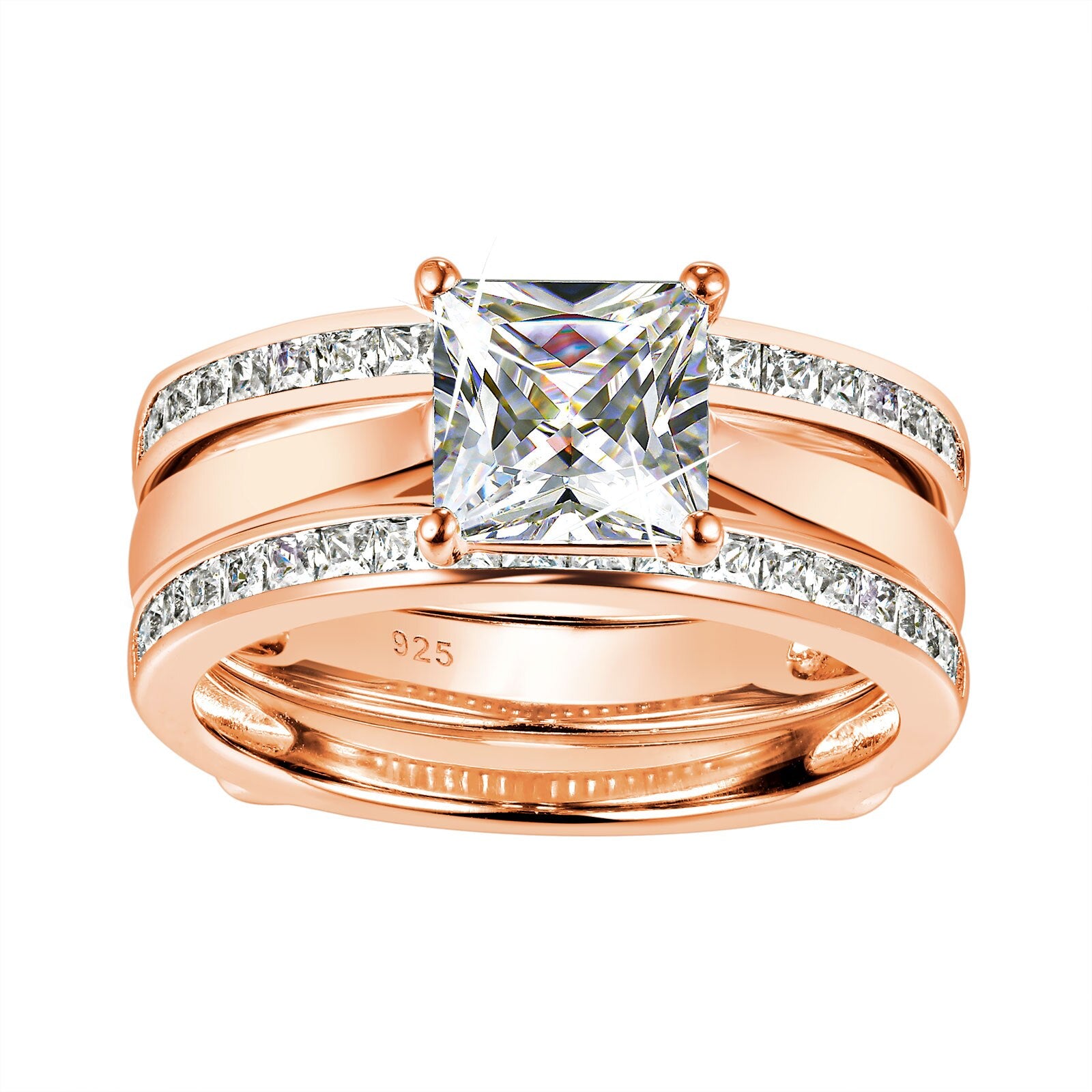 Wuziwen Yellow Rose Gold Protection Enhanced Wedding Rings for Women 925 image 2